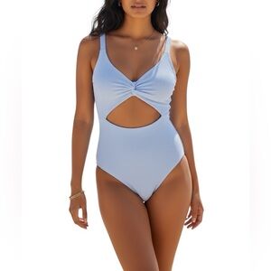 ASOS Ivory Rose Fuller Bust Scrunch Cut Out Swimsuit in Blue Size 34DD NWT